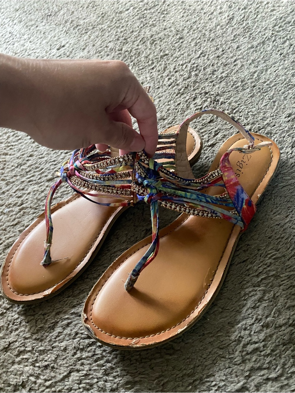 Boho Multicolor T-Strap Women's Sandals